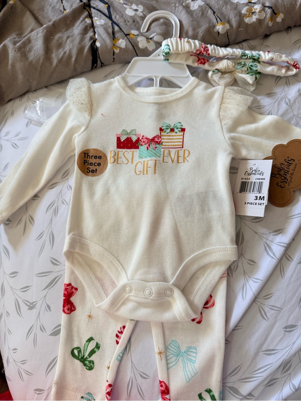 Baby Essentials Creme 3-Piece Set with Red and Teal Accents